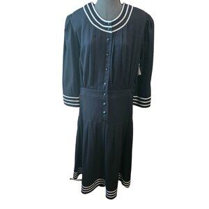 Vintage‎ 80s Sailor Dress With Pleated Front Stripes Sailor Core Nautical